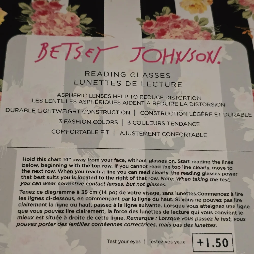 Betsey Johnson 3-pair reading glasses set in +2.00 magnification NIB